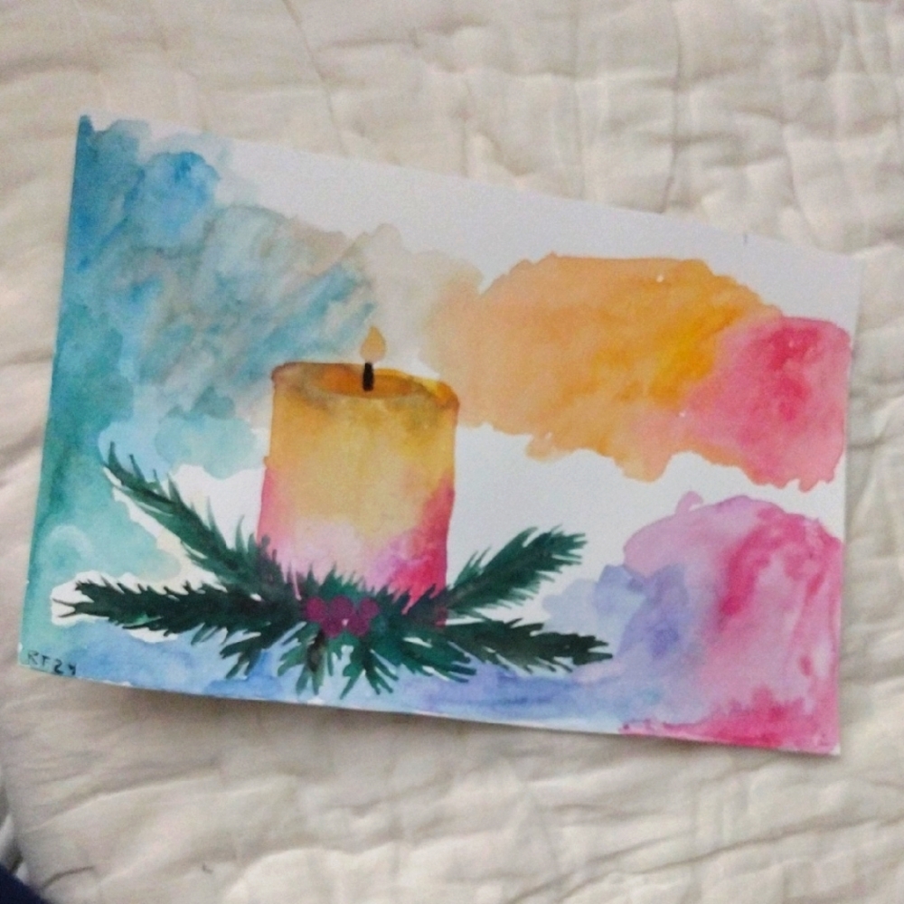 Vintage Christmas Style Art Watercolor Painting